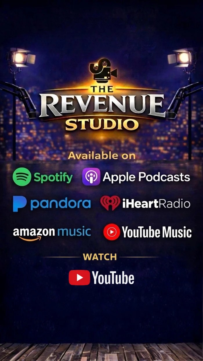 The Revenue Studio is available on Spotify, Apple Podcasts, Pandora, iHeartRadio, Amazon Music, YouTube Music, and YouTube